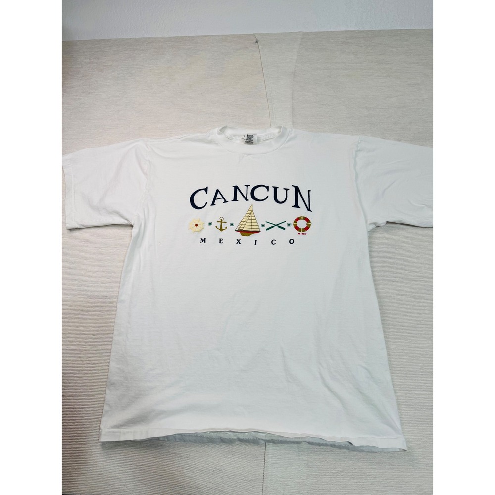 Vintage 90s Miro Cancun Mexico Nautical Graphic T-Shirt White XXL Mens Cotton